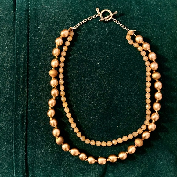 Monet Vintage double strand gold pearl & faceted bead necklace - Picture 1 of 2